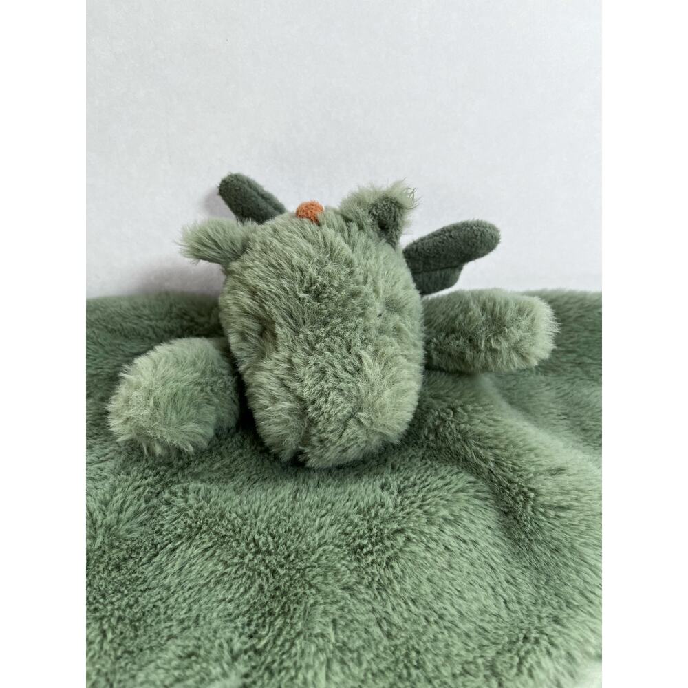Cloud Island sage green winged dragon plush lovey security blanket satin trim